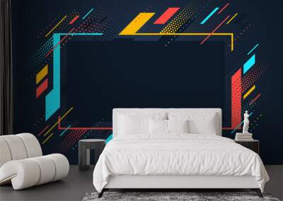 Artistic colorful frame with different elements over dark, vector abstract background art style bright shiny colors, geometric design. Wall mural