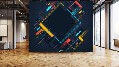 Artistic colorful frame with different elements over dark, vector abstract background art style bright shiny colors, geometric design. Wall mural