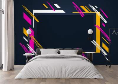 Artistic geometric frame with hand drawn brush strokes vector abstract background, art style bright shiny colors, modern design over dark. Wall mural