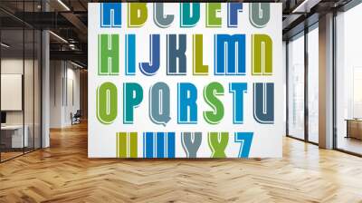 colorful cartoon font, comic upper case letters with white outli Wall mural