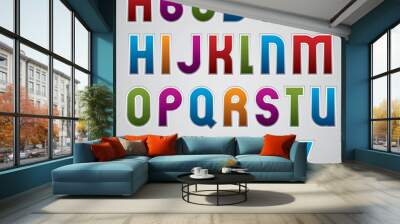 colorful glossy rounded font, geometric letters with white outli Wall mural