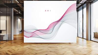 Dynamic particles sound wave flowing. Dotted curves vector abstract background. Beautiful 3d wave shaped array of blended points. Wall mural