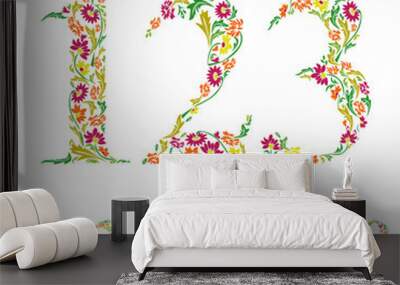 Floral numbers set, vintage style numerals, vector set. Wall mural