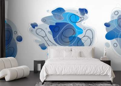 Fluids blue liquid shapes in motion vector abstract graphic design elements set, dynamic modern art flowing and changing forms, gradients lava bubbles collection. Wall mural