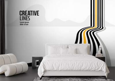 Future lines in 3D perspective vector abstract background, black and yellow linear composition, road to horizon and sky concept, optical illusion op art. Wall mural