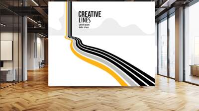 Future lines in 3D perspective vector abstract background, black and yellow linear composition, road to horizon and sky concept, optical illusion op art. Wall mural