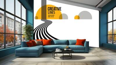 Future lines in 3D perspective vector abstract background, black and yellow linear composition, road to horizon and sky concept, optical illusion op art. Wall mural