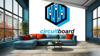 Futuristic cybernetic vector motherboard. Digital element, circuit board. Microprocessor scheme abstract logo. Wall mural