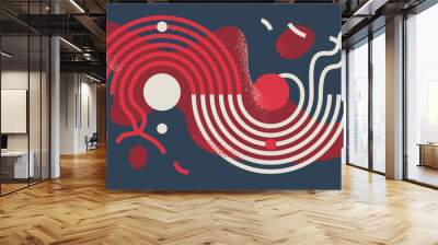 Geometric artistic vector background with lines and circles, abstract modern art composition, rhythmic and motional design decoration in red and black colors. Wall mural