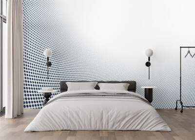 Grey dots in 3D perspective vector abstract background, dotted pattern cool design, wave stream of science technology or business blank template for ads. Wall mural