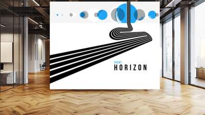 Linear composition vector road to horizon, abstract background with lines in 3D perspective, optical illusion op art, black and blue colors. Wall mural