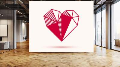 Low poly geometric heart vector icon or logo, graphic design 3d love theme element, polygonal dimensional heart. Wall mural