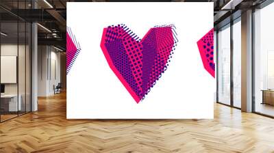 Low poly pattern geometric heart vector icons or logos set, graphic design 3d love theme element, polygonal dimensional heart. Wall mural