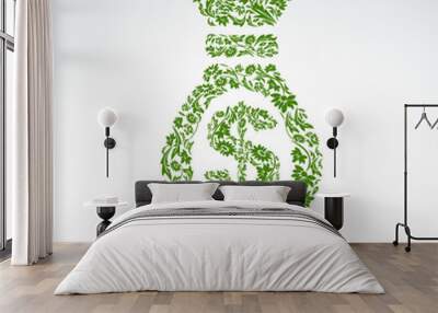 money bag vector stylized icon, floral banking theme icon. busin Wall mural