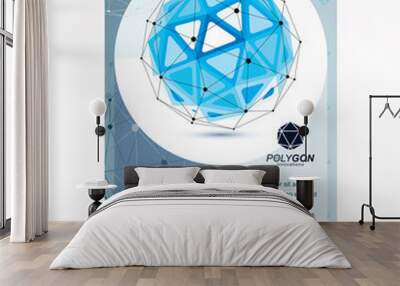 New technology theme booklet cover design, front page. 3D engineering vector, abstract blue polygonal shape. Wall mural