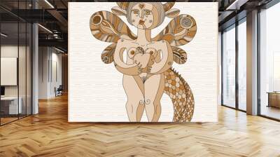 Nude woman with an apple graphic vector illustration. Eve concep Wall mural