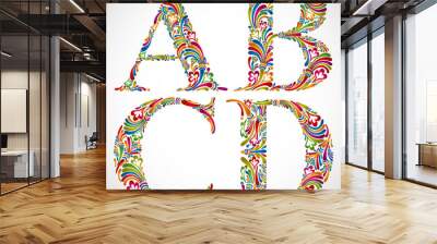 Ornate alphabet letters A B C D. Wall mural