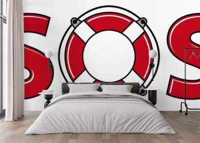 SOS signal with life ring. Wall mural