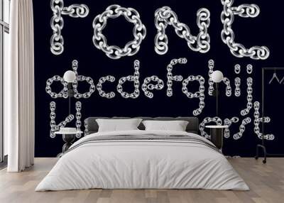 Vector English alphabet letters collection. Lower case decorative font created using connected chain link. Wall mural