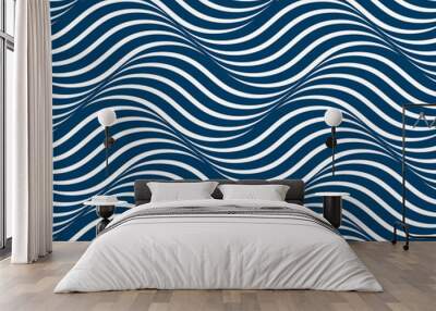 Water waves seamless pattern, vector curve lines abstract repeat tiling background, blue colored rhythmic waves. Wall mural