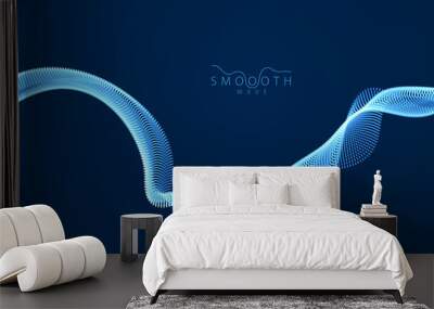 Wave of flowing particles over dark modern relaxing illustration. Round shining dots vector abstract background. Beautiful wave shaped array of blended points. Wall mural