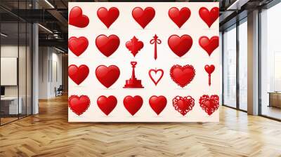 Design red heart shapes icons set. Simple illustration of   love, valentines day card vector icons for web Wall mural