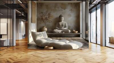 Serene Zen Landscape with Stones, Water, and Flowers Wall mural