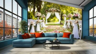 Wedding path and decorations for newlyweds. In Nature in the garden. Wall mural