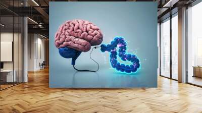 Brain connected to glowing intestines illustrating neural connection Wall mural