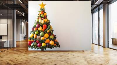 Festive Holiday Tree with Fruits and Vegetables. Healthy Christmas Wall mural