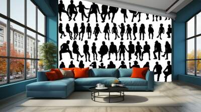 Black silhouettes of a people sitting	 Wall mural