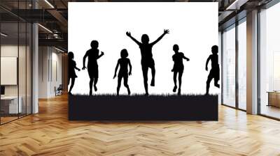 Children black silhouettes in nature. Wall mural