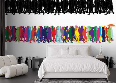 Group of people. Crowd of people silhouettes. Wall mural