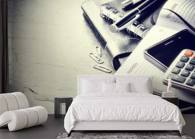 Business concept with agenda, mobile phone and calculator Wall mural