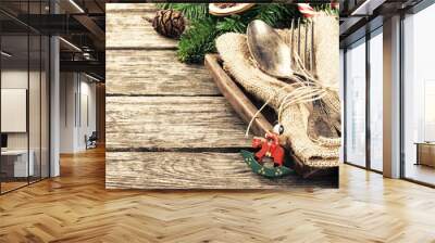 Christmas table setting in retro style Wall mural