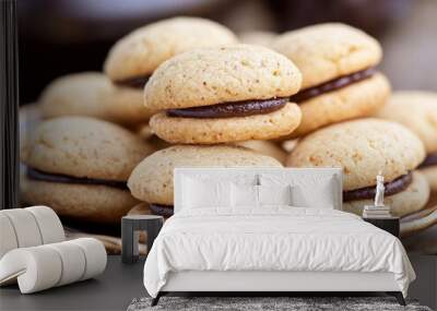 Baci di Dama cookies. Italian Piedmont sandwich biscuit consisting of two hazelnut biscuits joined together by a chocolate filling. Wall mural