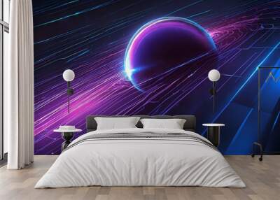 A purple and blue space scene with a large purple object in the middle Wall mural