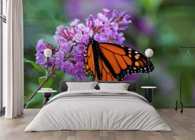 Monarch Butterflies on Purple Butterfly Bush Wall mural