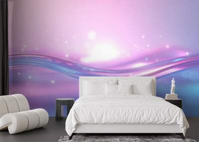 A wave of pink and blue water with a bright sun in the background Wall mural