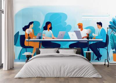 Business people working in the office. Teamwork concept. Flat . Wall mural