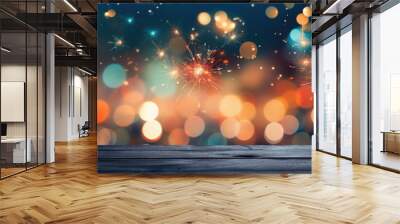 Colorful fireworks and bokeh background for New Year's Eve. Wall mural