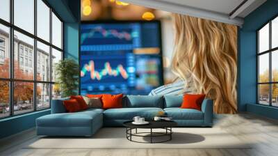 Stock trading investor, trader or broker analyst working analysing exchange market using computer investing money in financial market analyzing charts data looking at computer screen. Wall mural