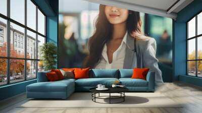 young asian business woman smiling in the office. Wall mural