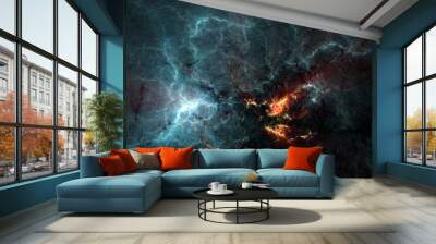 Abstract fractal art banner background suggestive of a supernova or fiery storm in a dark sky with lightning. Wall mural