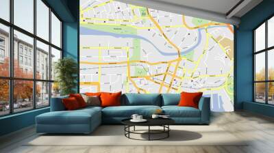 Fictitious generic street map. Urban and residential area with parks, waterways, railway, motorway or freeway, road names and places of interest. Wall mural