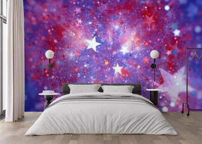 Red, white and blue stars confetti background. For USA Fourth of July American Independence Day and patriotic celebrations. Fractal art. Wall mural