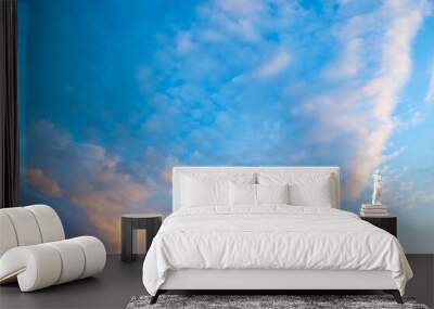 Sunset sky background, picturesque vast sky landscape panoramic scene with dramatic evening clouds Wall mural