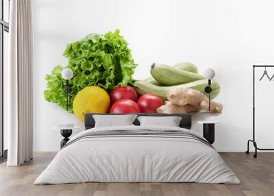 fresh vegetables and lettuce on white background Wall mural