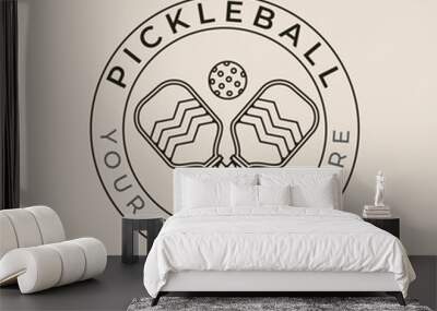 pickleball tournament line art logo with emblem, vector illustration minimalist design. Wall mural