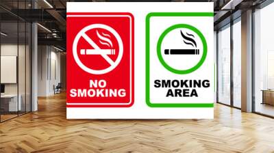 no smoking area and smoking area sign printable red stop symbol set ban silhouette icon design template Wall mural